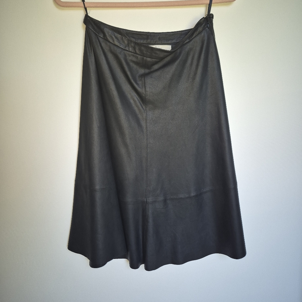 Joie Black Lambskin A-Line Knee-Length Skirt Genuine Leather - Picture 5 of 8